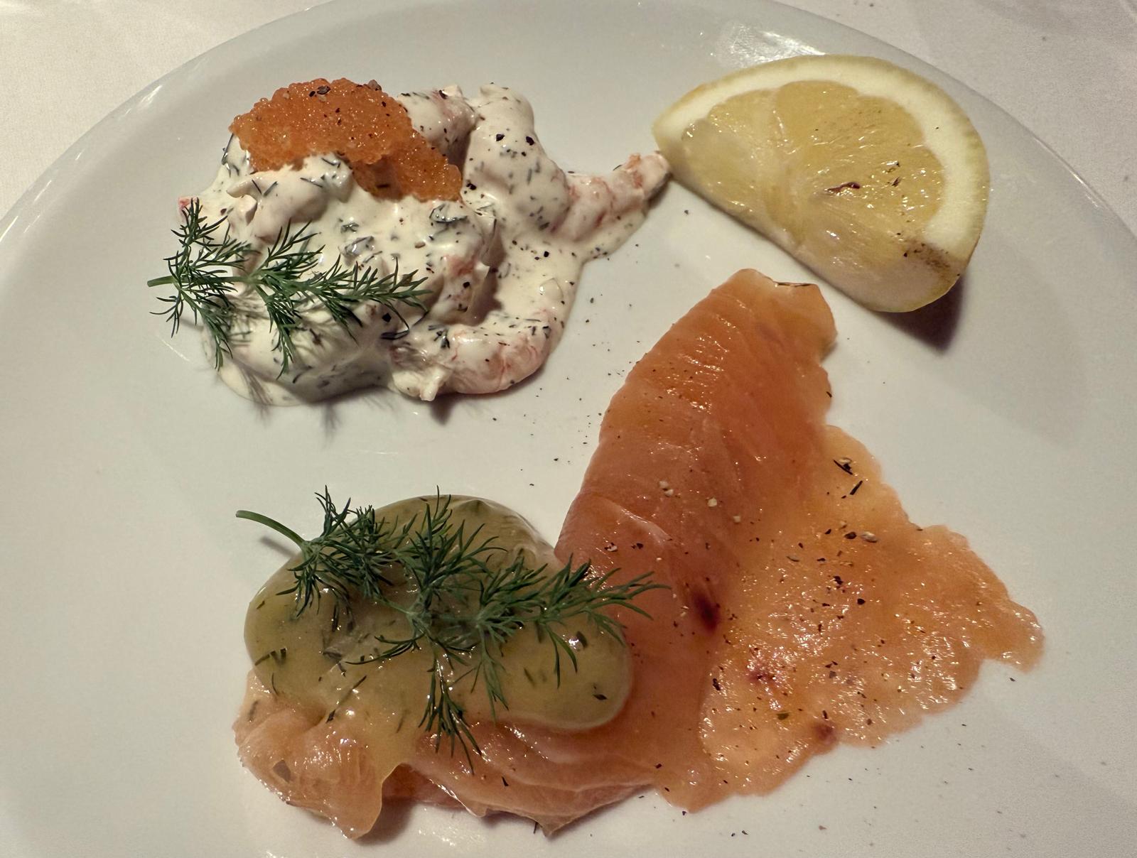 Cured salmon and potted shrimp